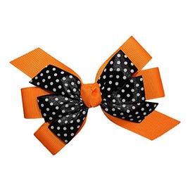 WD2U Girls 4.5" Black Dotted Grosgrain Boutique Hair Bow French Clip Barrette (Tangerine Orange)