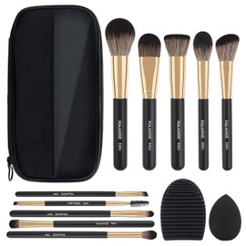 Brochas de Maquillaje Set 10 PCs Profesional Kit de Pinceles de Maquillaje Kabuki Sombra de Ojos Brocha Maquillaje con Esponja de Maquillaje