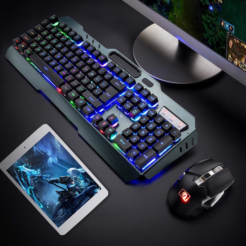 Wireless Gaming Keyboard and Mouse, Rechargeable, Rainbow Backlit with 3800mAh