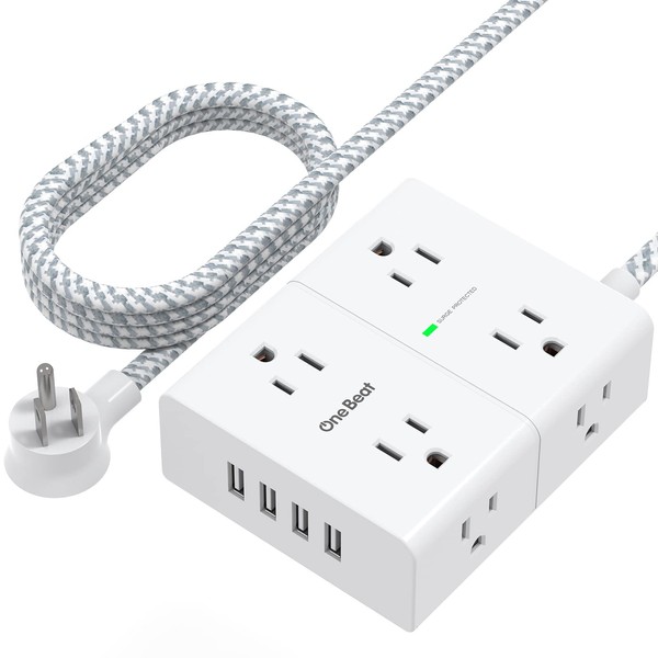 Power Strip Surge Protector with USB, 8 Widely Outlets 4 USB Ports 6Ft Extension Cord Flat Plug, 3 Sided Wall Outlet Extender Desktop Charging Station for Home Office Travel Dorm, 900J