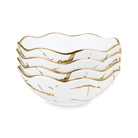 fanquare 16oz Gold Marble Pasta Bowls Set of 4, Porcelain Salad Bowls, 7" Kitchen Serving Bowls, Modern Cereal Bowls