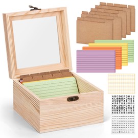 Index Card Holder 3x5, Recipe Cards Case with Clear Lid, Index Card Organizer with 100 Pcs Flash Cards, 30 Dividers, 1 Blank Sticker, 1 Letter Sticker and 1 Weekly Stickers