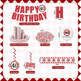 ALEGRE Deko 40 Geburtstag Mann Frau,Verkehrsschild 40 Geburtstag Deko Set mit Absperrband 40. Geburtstage Deko,Luftballons, Luftschlangen, Konfetti, Spiralen, Girlande,Geburtstagsdeko 40 Männer Frauen
