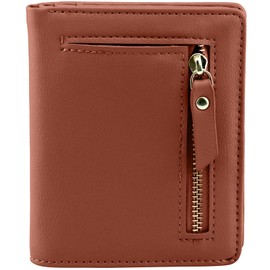Favydov Compact Mini Purse with Zipper Pocket PU Leather Bifold Small Slim Wallet for Women Brown