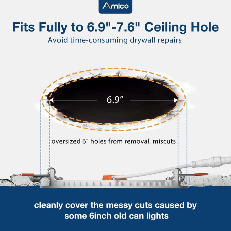Amico 6 Pack 7 Inch 5CCT Ultra-Thin LED Canless Recessed