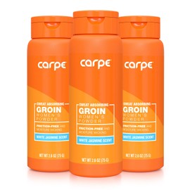 Carpe No-Sweat Groin Powder (For Women) - Designed for Maximum Sweat Absorption - Mess and Friction Free, Stop Chafing - Talc Free Powder Women’s Groin Powder (Pack of 3)