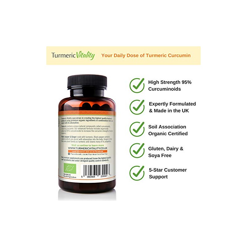 Organic Turmeric Curcumin Capsules Triple Strength with 95% Curcumin -