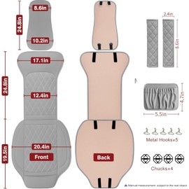 Sanwom Front Car Seat Covers - Leather Seat Covers with Storage Pocket and Two Belt Pads, Anti-Slip Waterproof Universal Seat Covers for Cars Fit Cars Trucks SUV(Grey,2 Pack)
