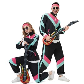 KUKIKUKI 80s Tracksuit Costume for Men Women Retro 90s Costume Outfit Disco Tracksuits Hip Hop Sports Suit Set, black