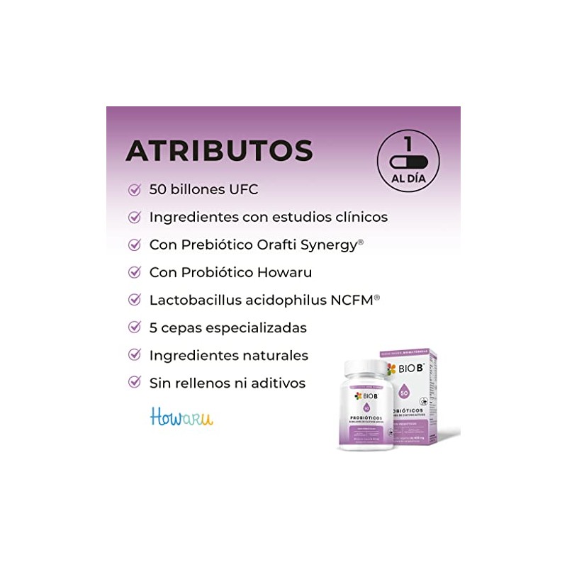 BIO B | Probióticos 50 billones + prebióticos | 30