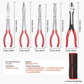 VEVOR 5-Piece Needle Nose Pliers, 11 in Long Needle Nose Pliers Set, Diagonal Cutting Pliers, 45°/ 90° Bent Nose Plier, Round Nose Plier, Long Nose Plier, Professional Pliers Set with Storage Bag:_11 inch【5 pcs】