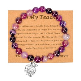 Teacher Appreciation Gifts Bracelet for Women Men Beaded Bracelets for Women Christmas Birthday Gift for Teachers Thank You Gifts for Men Teacher Purple Bead Bracelets