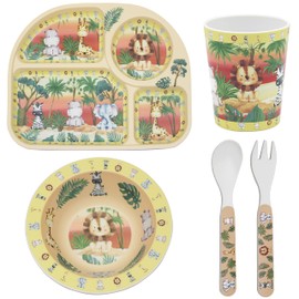 Lesser & Pavey Rpet Eating Safari Set for Eating & Kitchen | All-in-One Plates and Bowls Set with Spoon & Fork | Printed Dinner Set for Home | BPA Free Healthy Material Eating Set for Kids & Adults