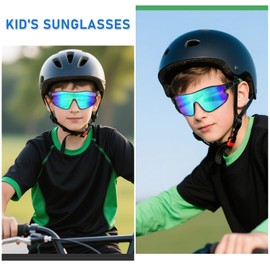 Hifot Children's Sunglasses Boys Girls Teenagers Cycling Glasses Teens Sports Glasses Quick Glasses UV400 Ultraviolet Sun Rays Cycling Sunglasses for 6-14 Years, Green