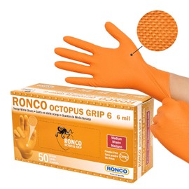 Orange Nitrile Gloves, Disposable Gloves, Premium Durability 6 Mil Medium (50 GLOVES, ORANGE), Ronco Octopus Grip (Medium, Orange)