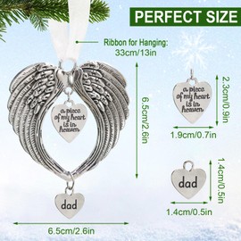 Yueshop Christmas Memorial Ornaments Angel Wings Christmas Memorial Loved One Wing Charm "a Piece of My Heart Is In Heaven"Hanging Pendents for Home Decor Gifts