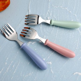 6 Pcs Kids Forks, Stainless Steel Toddler Utensils Kids Silverware Children's Safe Flatware Set Metal Cutlery Set(Pink, Blue, Green)