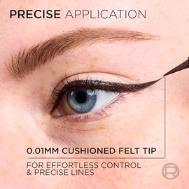 L'Oreal Paris Delineador líquido impermeable de alta precisión, delineador de ojos a prueba de manchas con micropunta, para maquillaje de ojos de hast