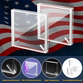 2 Pack Acrylic Challenge Coin Display Holder Case, Wall Mount Challenge Coin Holder, Fits 2.5"-3", Military Coins Display Stand for Collectors, Clear Coin Display Box with Anti Fade Door for Badge