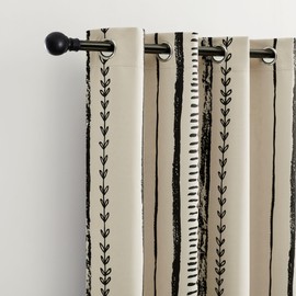 BOHOMOCASA Luxury Boho Blackout Curtains – Elegant Design for 100% Blackout, Thermal Insulated, 2 Panels (Black on Beige, W52×L84)