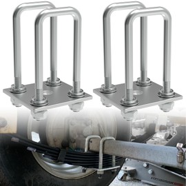 Square U-Bolt Kit for Boat Trailer Mounting Axle Leaf Springs Zinc(4 U-Bolt + 2 Plate),Heavy Duty Square U-Bolts with Nuts and Frame Plate for Trailer Automobiles Trailer (2 1/4" W x 6 3/10" L)