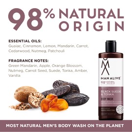 MAN ALIVE MAN ALIVE Shower Gel for men, 500ml mens body wash & face wash contains a masculine scent, Vegan, SLS Free & sulfate free formula. ideal mens grooming gifts for men (Black Suede & Tonka, Single)