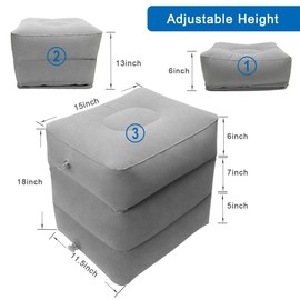 Travel Foot Rest Pillow, AHIER Inflatable Travel Leg Rest Pillow Bed for Foot Rest on Airplanes, Cars, Trains, Office, and Kids to Sleep on Long Flights (Grey)