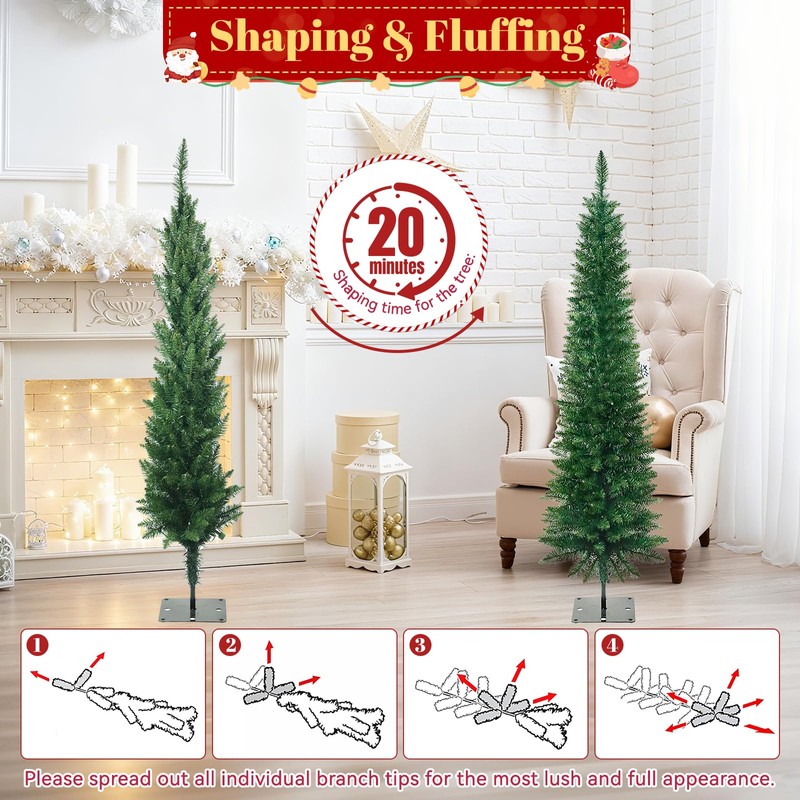 5FT Pre-Lit Pencil Christmas Tree with 300 LED Lights, Artificial