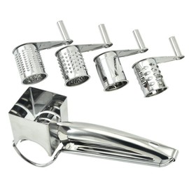 1 Grater with 4 Different Drums Restaurant Cheese Grater - Handheld Rotary Cheese Grater - Cheese, Vegetable, Nut Grater - Steel Kitchen Shredder for Right- and Left-Handed Cooks
