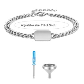 RJCMJDEU Cremation Jewelry Urn Bracelet for Ashes for Women Men Adjustable Memorial Keepsake Bangle Cuban Link Chain Ash Bracelets,Silver