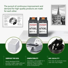 PFKink 67XXL Black Ink Cartridge for HP Deskjet 4100 4100e 4152e 4155 4155e Envy 6000 6055e 6055 6400 6458 6458e 6452 6455e Printers (2 Black)