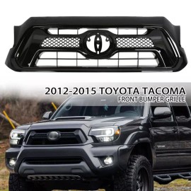 Unbranded For 2012 2013 2014 2015 Toyota Tacoma Gloss Black Mesh Hood Bumper Grill Grille