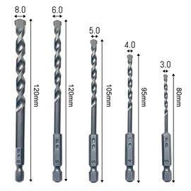 NORTOOLS Masonry Drill Bits 5 PCS Concrete Drill Bit Sets with Carbide Tip & 1/4 inch Hex Shank for Cement Brick Natural Stone 3/4/5/6/8 mm