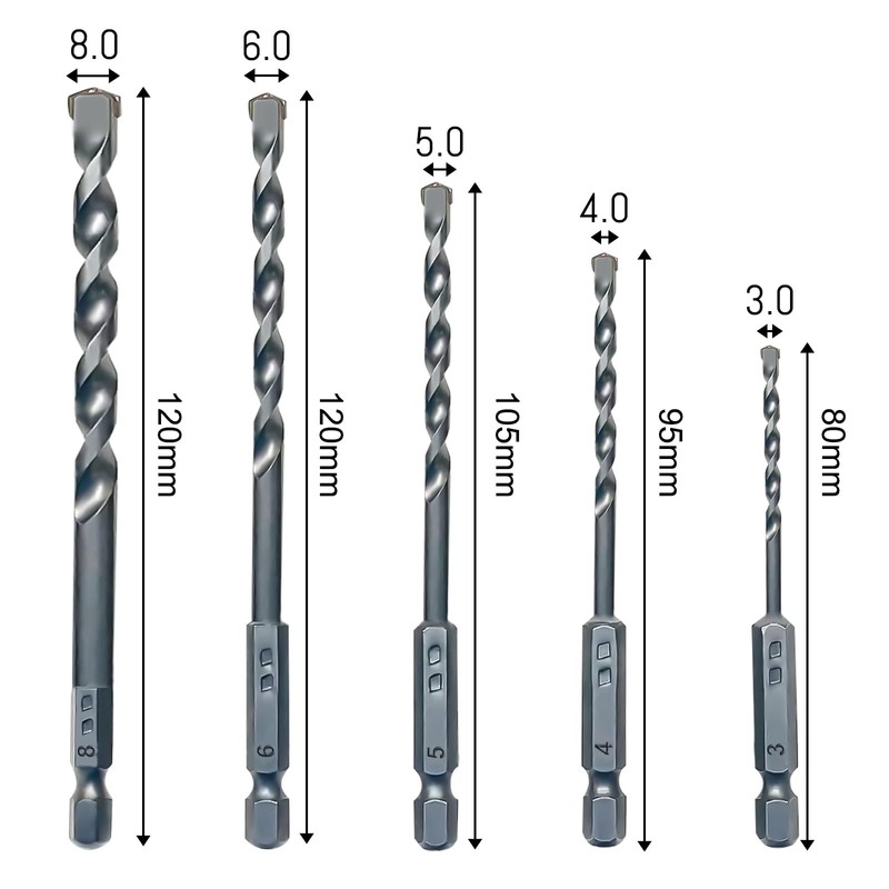 NORTOOLS Masonry Drill Bits 5 PCS Concrete Drill Bit Sets