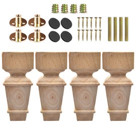 7 inch / 18cm Wooden Furniture Legs, La Vane Set of 4 Carved Geometry Solid Wood Unfinished Replacement Bun Feet with Mounting Plate & Screws for Sofa Cabinet Couch Table TV Stand