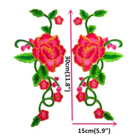 1 Set Peony Rose Embroidered Flower Patches with Gold Trimming Sew Iron on Floral Applique Motif (Rose)
