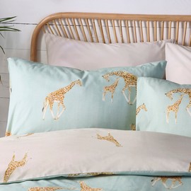 Fusion Giraffe Duvet Cover Single Size (140 x 200 cm) Reversible Design Zoo Animal Bedding Grey Blue Bedding Giraffe Print Snap Closure Giraffe Gifts