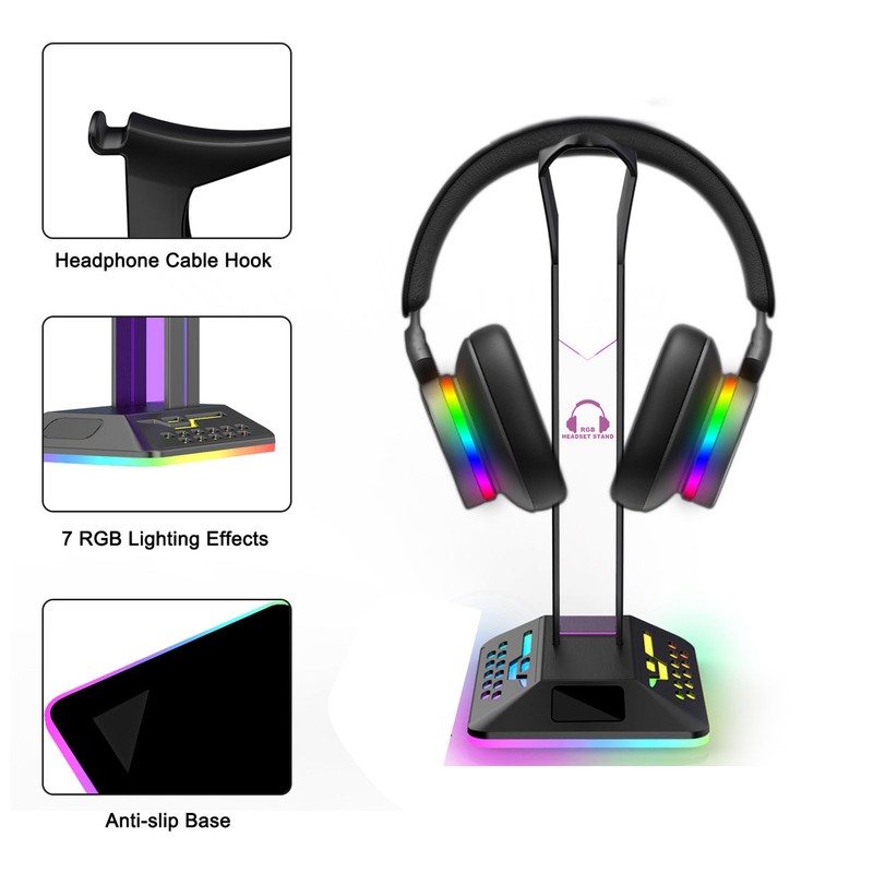 RGB Headphone Stand 2 USB Ports Multifunction Gaming Headset Holder