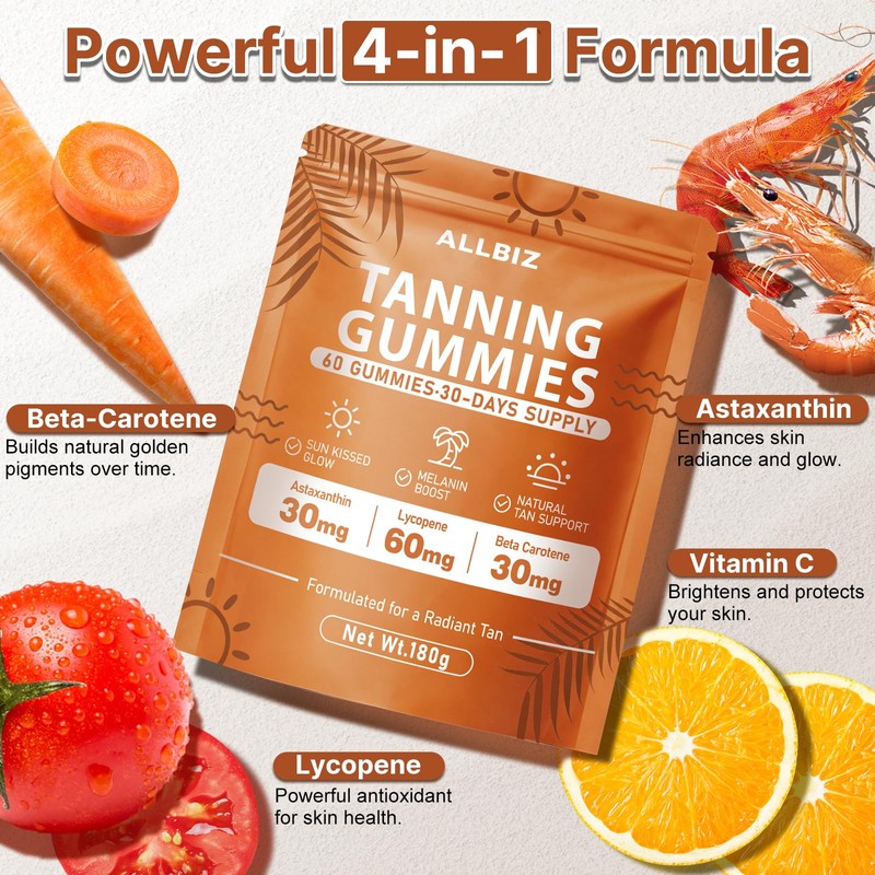 Tanning Gummies Sunless Tanning Supplement for Women and Men, 60