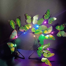 Woent LED Luminous Butterfly Hairband (Green) - Hair Accessories for Women and Girls, One Size, LED Light Up Headband for Wedding, Christmas, Party, Festival, Photography, Three Light-emitting Modes
