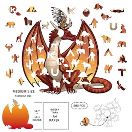 Little Fox wooden Jigsaw Puzzles, Unique Animal Shape, Set with Wall Mounting Kits for Decoration, Best Gift for Teen and Adults (Kuta Dragon)