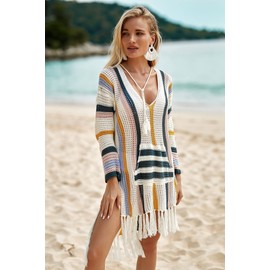 Jeasona Swimsuit Cover Ups for Women Beach Bathing Suit Bikini Crochet Dress (Multicolored, S)