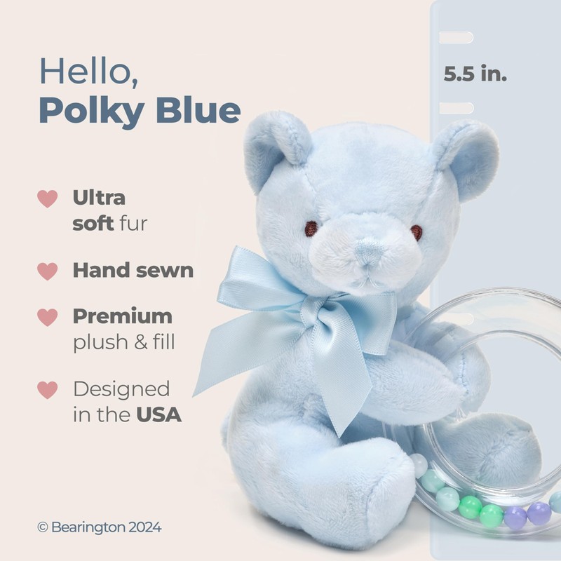 Bearington Collection Baby Polky Blue Plush Stuffed Animal Teddy Bear