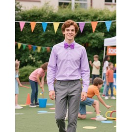 DiBanGu Light Purple Sequin Bow Ties for Men Sparkly Bow Tie and Pocket Square Cufflinks Set Adjustable Pre-tied Bowtie Wedding Party