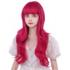WAVELNM Kids Hot Pink Wig with Bangs Pink Long Wavy