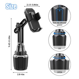 Sandfren Car Cup Phone Holder, 360° Rotation Carbon Fiber Vehicle Cup Cellphone Holder with Long & Adjustable Neck, Auto Interior Smartphone Expander Mount Accessories, Universal Fit (Style A)