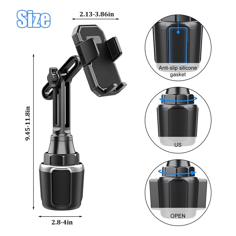 Sandfren Car Cup Phone Holder, 360° Rotation Carbon Fiber Vehicle