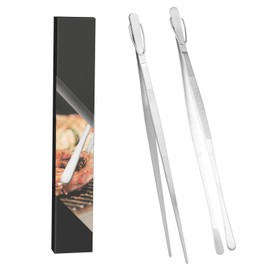 Set of 2 30 cm Stainless Steel Kitchen Tongs - Precise Serrated Tips - Meat Tweezers Kitchen Cooking Tweezers - Professional Kitchen Tweezers for Cooking, Grilling and Baking