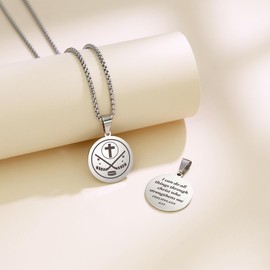 HMOOY Sports Pendant Cross Necklace with Inspiring Bible, Stainless Steel Inspirational Necklace with Phil 4:13 for Athletes Basketball Fans Team Sprots Jewelry for Players Men (Hockey)