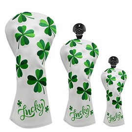 Golf Headcovers Lucky Clover Golf Driver Fairway Wood Hybrid Mallet Blade Putter Cover Headcover (DR+FW+UT(3pcs))